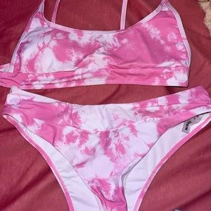 pink and white shein swim suit